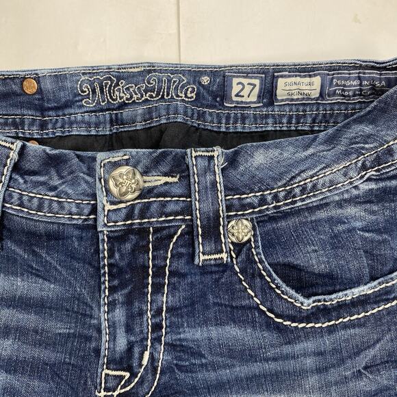 Miss Me Jeans 27x30 Signature Skinny Blue Denim Embellished Flap Pocket Aztec - Picture 5 of 11